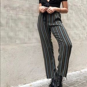 Brandy Melville Green and Black Striped Straight Leg Pants